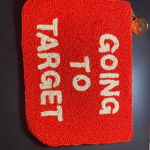 kate spade Red Beaded Pouch with Cream Lettering